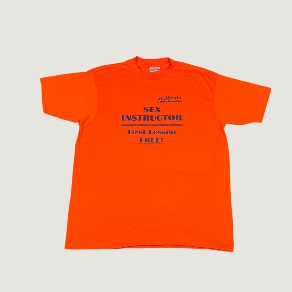 Vintage 1981 Hanes St Martin Sex Instructor T Shirt Orange XL Single Stitch USA